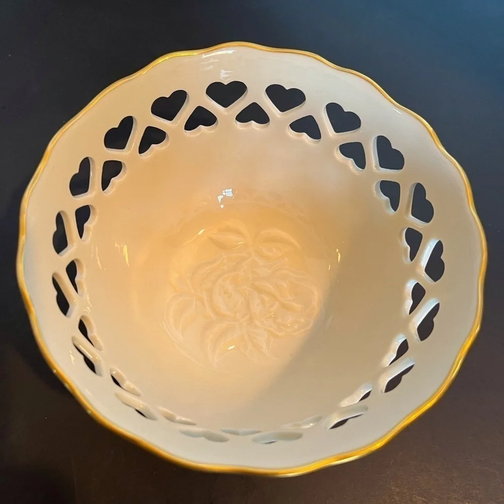 Lenox Ivory China Heart Bowl with Embossed Roses